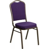 HERCULES Series Crown Back Stacking Banquet Chair with Purple Fabric and 2.5'' Thick Seat - Gold Vein Frame [FD-C01-PUR-GV-GG]