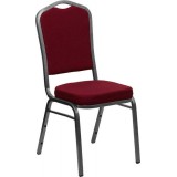 HERCULES Series Crown Back Stacking Banquet Chair with Burgundy Fabric and 2.5'' Thick Seat - Silver Vein Frame [FD-C01-SILVERVEIN-3169-GG]