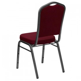 HERCULES Series Crown Back Stacking Banquet Chair with Burgundy Fabric and 2.5'' Thick Seat - Silver Vein Frame [FD-C01-SILVERVEIN-3169-GG]