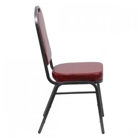 HERCULES Series Crown Back Stacking Banquet Chair with Burgundy Vinyl and 2.5'' Thick Seat - Silver Vein Frame [FD-C01-SILVERVEIN-BURG-VY-GG]