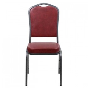 HERCULES Series Crown Back Stacking Banquet Chair with Burgundy Vinyl and 2.5'' Thick Seat - Silver Vein Frame [FD-C01-SILVERVEIN-BURG-VY-GG]