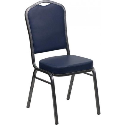 HERCULES Series Crown Back Stacking Banquet Chair with Navy Vinyl and 2.5'' Thick Seat - Silver Vein Frame [FD-C01-SILVERVEIN-NY-VY-GG]