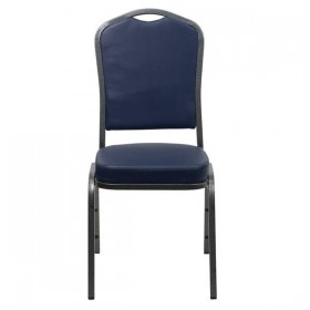 HERCULES Series Crown Back Stacking Banquet Chair with Navy Vinyl and 2.5'' Thick Seat - Silver Vein Frame [FD-C01-SILVERVEIN-NY-VY-GG]