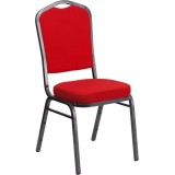 HERCULES Series Crown Back Stacking Banquet Chair with Red Fabric and 2.5'' Thick Seat - Silver Vein Frame [FD-C01-SILVERVEIN-RED-GG]