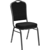 HERCULES Series Crown Back Stacking Banquet Chair with Black Patterned Fabric and 2.5'' Thick Seat - Silver Vein Frame [FD-C01-SILVERVEIN-S076-GG]