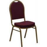 HERCULES Series Dome Back Stacking Banquet Chair with Burgundy Patterned Fabric and 2.5'' Thick Seat - Gold Frame [FD-C03-ALLGOLD-EFE1679-GG]