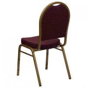 HERCULES Series Dome Back Stacking Banquet Chair with Burgundy Patterned Fabric and 2.5'' Thick Seat - Gold Frame [FD-C03-ALLGOLD-EFE1679-GG]
