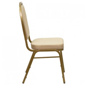 HERCULES Series Dome Back Stacking Banquet Chair with Beige Patterned Fabric and 2.5'' Thick Seat - Gold Frame [FD-C03-ALLGOLD-H20124E-GG]