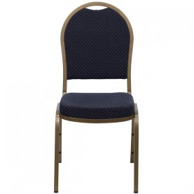 HERCULES Series Dome Back Stacking Banquet Chair with Navy Patterned Fabric and 2.5'' Thick Seat - Gold Frame [FD-C03-ALLGOLD-H203774-GG]