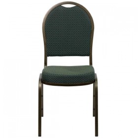 HERCULES Series Dome Back Stacking Banquet Chair with Green Patterned Fabric and 2.5'' Thick Seat - Gold Vein Frame [FD-C03-GOLDVEIN-4003-GG]