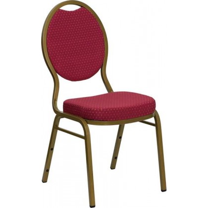 HERCULES Series Teardrop Back Stacking Banquet Chair with Burgundy Patterned Fabric and 2.5'' Thick Seat - Gold Frame [FD-C04-ALLGOLD-2804-GG]