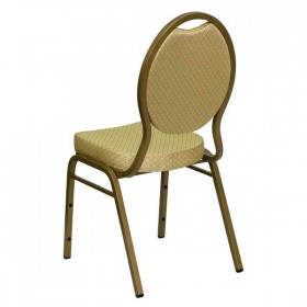 HERCULES Series Teardrop Back Stacking Banquet Chair with Beige Patterned Fabric and 2.5'' Thick Seat - Gold Frame [FD-C04-ALLGOLD-2811-GG]
