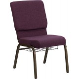 HERCULES Series 18.5'' Wide Plum Fabric Church Chair with 4.25'' Thick Seat, Communion Cup Book Rack - Gold Vein Frame [FD-CH02185-GV-005-BAS-GG]