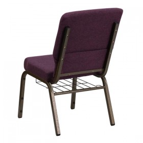 HERCULES Series 18.5'' Wide Plum Fabric Church Chair with 4.25'' Thick Seat, Communion Cup Book Rack - Gold Vein Frame [FD-CH02185-GV-005-BAS-GG]