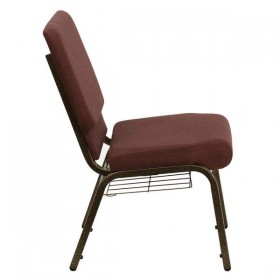 HERCULES Series 18.5'' Wide Brown Fabric Church Chair with 4.25'' Thick Seat, Communion Cup Book Rack - Gold Vein Frame [FD-CH02185-GV-10355-BAS-GG]