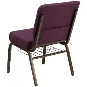 HERCULES Series 21'' Extra Wide Plum Fabric Church Chair with 4'' Thick Seat, Communion Cup Book Rack - Gold Vein Frame [FD-CH0221-4-GV-005-BAS-GG]