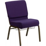 HERCULES Series 21'' Extra Wide Royal Purple Fabric Church Chair with 4'' Thick Seat, Communion Cup Book Rack - Gold Vein Frame [FD-CH0221-4-GV-ROY-BAS-GG]