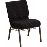 HERCULES Series 21'' Extra Wide Black Dot Patterned Fabric Church Chair with 4'' Thick Seat, Communion Cup Book Rack - Gold Vein Frame [FD-CH0221-4-GV-S0806-BAS-GG]