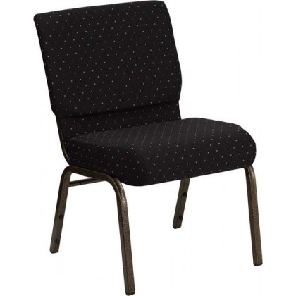 HERCULES Series 21'' Extra Wide Black Dot Patterned Fabric Stacking Church Chair with 4'' Thick Seat - Gold Vein Frame [FD-CH0221-4-GV-S0806-GG]