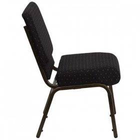 HERCULES Series 21'' Extra Wide Black Dot Patterned Fabric Stacking Church Chair with 4'' Thick Seat - Gold Vein Frame [FD-CH0221-4-GV-S0806-GG]