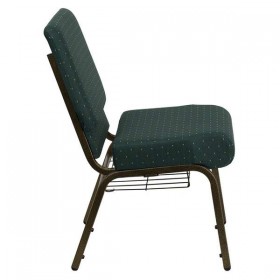 HERCULES Series 21'' Extra Wide Hunter Green Dot Patterned Fabric Church Chair with 4'' Thick Seat, Communion Cup Book Rack - Gold Vein Frame [FD-CH0221-4-GV-S0808-BAS-GG]
