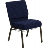 HERCULES Series 21'' Extra Wide Navy Blue Dot Patterned Fabric Church Chair with 4'' Thick Seat, Communion Cup Book Rack - Gold Vein Frame [FD-CH0221-4-GV-S0810-BAS-GG]