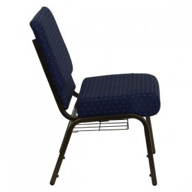 HERCULES Series 21'' Extra Wide Navy Blue Dot Patterned Fabric Church Chair with 4'' Thick Seat, Communion Cup Book Rack - Gold Vein Frame [FD-CH0221-4-GV-S0810-BAS-GG]