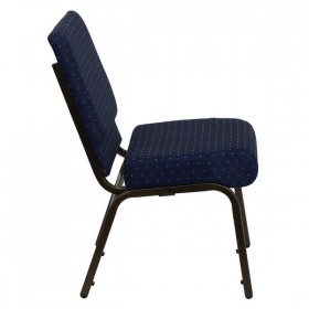 HERCULES Series 21'' Extra Wide Navy Blue Dot Patterned Fabric Stacking Church Chair with 4'' Thick Seat - Gold Vein Frame [FD-CH0221-4-GV-S0810-GG]