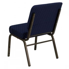 HERCULES Series 21'' Extra Wide Navy Blue Dot Patterned Fabric Stacking Church Chair with 4'' Thick Seat - Gold Vein Frame [FD-CH0221-4-GV-S0810-GG]