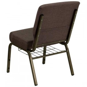 HERCULES Series 21'' Extra Wide Brown Fabric Church Chair with 4'' Thick Seat, Communion Cup Book Rack - Gold Vein Frame [FD-CH0221-4-GV-S0819-BAS-GG]