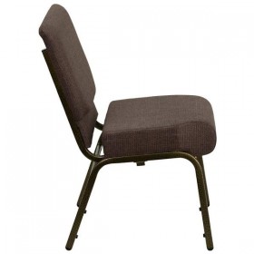 HERCULES Series 21'' Extra Wide Brown Fabric Stacking Church Chair with 4'' Thick Seat - Gold Vein Frame [FD-CH0221-4-GV-S0819-GG]