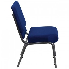 HERCULES Series 21'' Extra Wide Navy Blue Fabric Stacking Church Chair with 4'' Thick Seat - Silver Vein Frame [FD-CH0221-4-SV-NB24-GG]