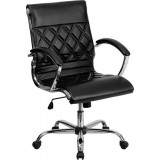Mid-Back Designer Black Leather Executive Office Chair with Chrome Base [GO-1297M-MID-BK-GG]