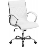 Mid-Back Designer White Leather Executive Office Chair with Chrome Base [GO-1297M-MID-WHITE-GG]