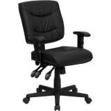 Mid-Back Black Leather Multi-Functional Task Chair with Height Adjustable Arms [GO-1574-BK-A-GG]