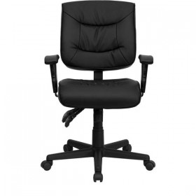 Mid-Back Black Leather Multi-Functional Task Chair with Height Adjustable Arms [GO-1574-BK-A-GG]