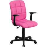 Mid-Back Pink Quilted Vinyl Task Chair with Nylon Arms [GO-1691-1-PINK-A-GG]