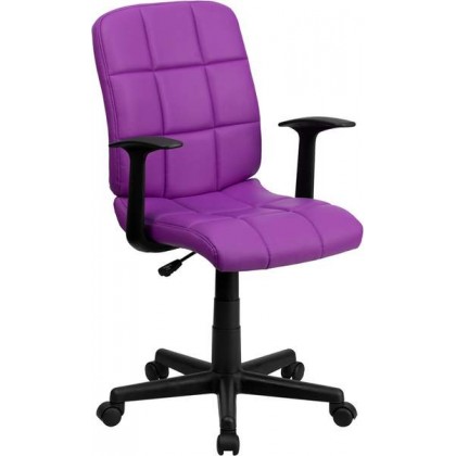 Mid-Back Purple Quilted Vinyl Task Chair with Nylon Arms [GO-1691-1-PUR-A-GG]