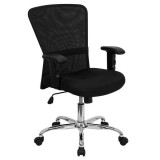 Mid-Back Black Mesh Contemporary Computer Chair with Adjustable Arms and Chrome Base [GO-5307B-GG]
