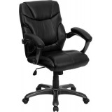 Mid-Back Black Leather Overstuffed Office Chair [GO-724M-MID-BK-LEA-GG]