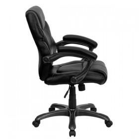 Mid-Back Black Leather Overstuffed Office Chair [GO-724M-MID-BK-LEA-GG]