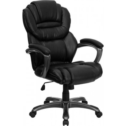 High Back Black Leather Executive Office Chair with Leather Padded Loop Arms [GO-901-BK-GG]