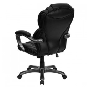 High Back Black Leather Executive Office Chair with Leather Padded Loop Arms [GO-901-BK-GG]