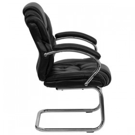 Black Leather Transitional Side Chair with Padded Arms and Sled Base [GO-908V-BK-SIDE-GG]