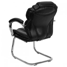 Black Leather Transitional Side Chair with Padded Arms and Sled Base [GO-908V-BK-SIDE-GG]
