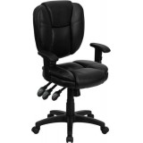 Mid-Back Black Leather Multi-Functional Ergonomic Task Chair with Arms [GO-930F-BK-LEA-ARMS-GG]
