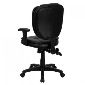 Mid-Back Black Leather Multi-Functional Ergonomic Task Chair with Arms [GO-930F-BK-LEA-ARMS-GG]