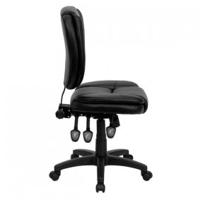 Mid-Back Black Leather Multi-Functional Ergonomic Task Chair [GO-930F-BK-LEA-GG]