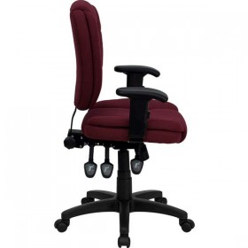 Mid-Back Burgundy Fabric Multi-Functional Ergonomic Task Chair with Arms [GO-930F-BY-ARMS-GG]