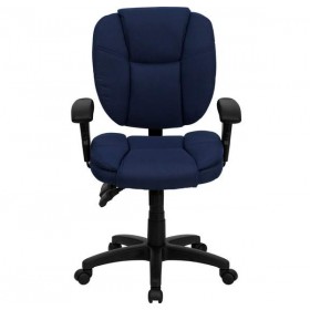 Mid-Back Navy Blue Fabric Multi-Functional Ergonomic Task Chair with Arms [GO-930F-NVY-ARMS-GG]